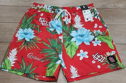Men’s Size Small Hurley x ‘47 St. Louis Cardinals Cannonball Hawaiian Swim Short Cover