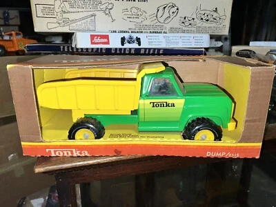 vintage 1978 Tonka caminhão basculante #2315 verde e amarelo NOS brinquedo lacrado na caixa - Imagem 1 de 4