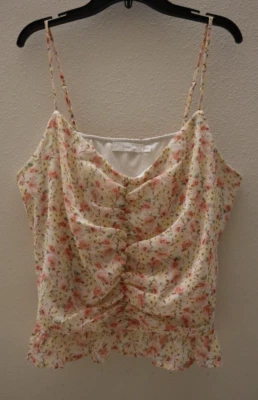 Lush T17630 047 Women's Sz M Cream Floral Spaghetti Strap Ruffle Tank Top - Image 1 of 4