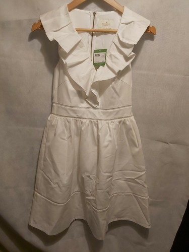 Abito da sogno Kate Spade senza maniche scollo a volant California bianco US 2 UK 6 NUOVO CON ETICHETTE