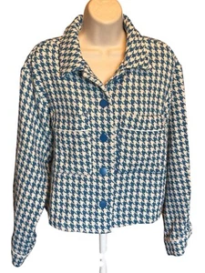Dolan Anthropologie Hahnentritt Blazer Gr. M Cropped Teal Creme Left Coast - Bild 1 von 10