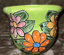Green Mexican Floral Ceramic Planter