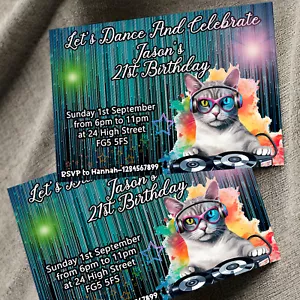 Personalised DJ Disco Birthday Party Invitations Dance Invites A6 x 10 - Picture 1 of 6