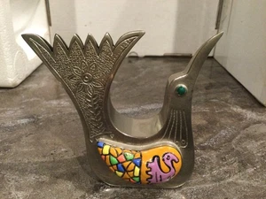 Escultura de pájaro de metal con piedras preciosas de metal tono plateado tinta Joaquín Taller de colección Ecuador - Imagen 1 de 10