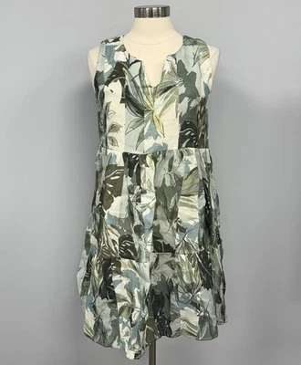NWT La Raganne Italy Linen Dress M Sage Green Palm Print Resortwear Vacation - Image 1 of 4