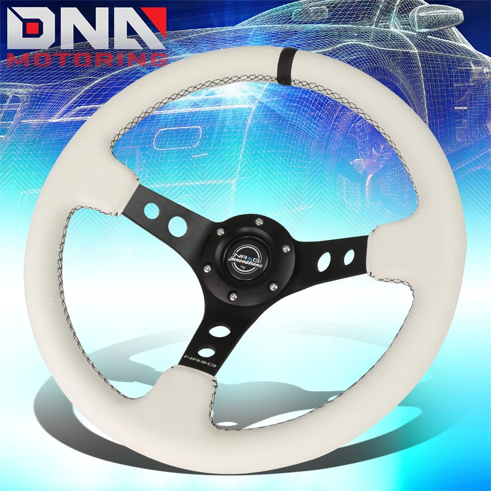 NRG White Leather 6Bolt 350mm Aluminum 3"Deep Dish Steering Wheel RST-006BK-WT-B - Imagem 1 de 4