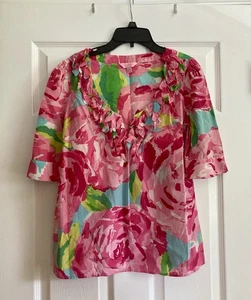 Lilly Pulitzer Hotty Pink First Impressions Cotton Silk Top Cerilla Size Small - Picture 1 of 5