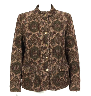 CHARTER CLUB выстеганная барокко цветочный коричневый оливковый вельветовый Snap куртка sz P/M - Изображение 1 из 4