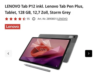 Lenovo Tab P12 128GB, Wi - Fi, 12,7 Zoll - Storm Grey, Inkl. Lenovo Pencil - Bild 1 von 4