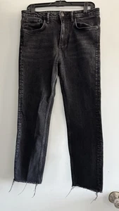 Zara Womens Black Jeans Size 10 Straight Legt Raw Hem High Rise - Picture 1 of 6