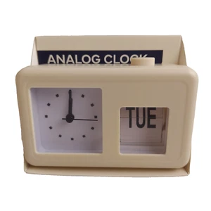Vivitar Analog Clock White Retro Look Flip Date Desk Office Shelf Battery Power - Picture 1 of 6