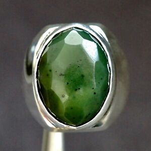 Sterling Silver Men's Ring Nephrite Jade natural gemstone Unique Artisan Jewelry
