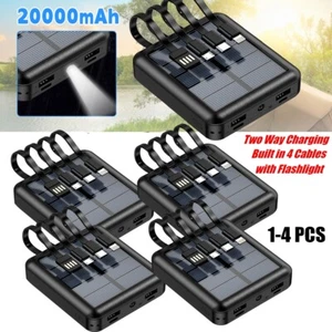 20000mAh Built in 4 Cables USB Portable Charger Solar Power Bank for Cell Phone - Picture 1 of 12