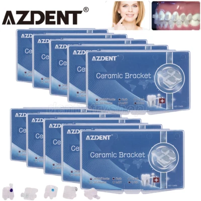 AZDENT Dental Orthodontic Ceramic Brackets Roth.022 345 Hooks Marked Braces  - Image 1 of 4