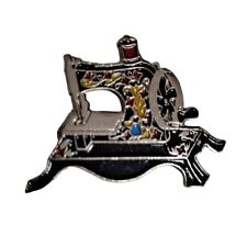 Sewing Machine 1910 Enamel Pin Silver Floral Designs Signed Clotilde #3