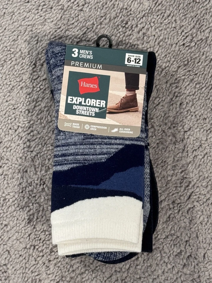 Calcetines Hanes Explorer Downtown Streets para hombre, amortiguación integral, paquete de 3 pares Foto 1 de 2