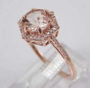 2.25Ct Round Brilliant Cut Morganite Halo Engagement Ring 14K Rose Gold Finish - Picture 1 of 5