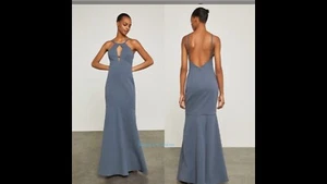 BCBG Maxazria Nightshadow Blue Front Cut Out Halter Sz 6 Dress NNH66042-401 NWT - Picture 1 of 7