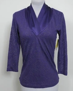 NWT $195 VINTAGE ETCETERA PURPLE LACE VELOUR MESH SHIRT SATIN COLLAR size XS - Picture 1 of 4