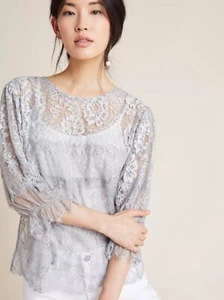 Blusa Blnk London Anthropologie Lizzie Gris Encaje Talla Pequeña - Imagen 1 de 4