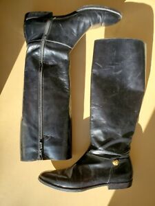 Salvatore Ferragamo Susy Black Leather Knee High Boots 9 AAAA