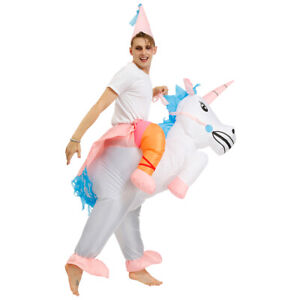 Adults Unicorn Inflatable Costume Blow Up Suit Halloween Purim Cosplay Dress Men