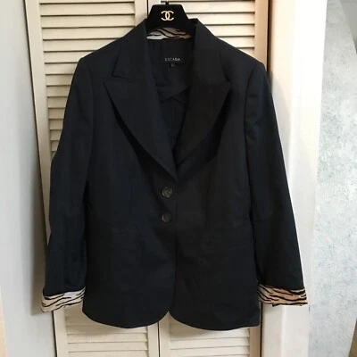 Escada Blazer Women's 46 Cotton Stretch Animal Print Cuffs 2 Button Jacket - Image 1 of 4