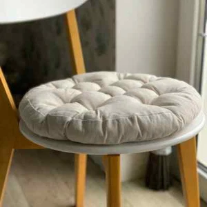 Off white round cushion for chair Seat pad with ties for stool, handmade pad - Picture 1 of 11