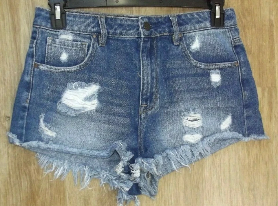 Pantalones Cortos Pacsun Para Mujer Talla 29 Azul Denim Tiro Alto Desgastados Corte Caliente Foto 1 de 4