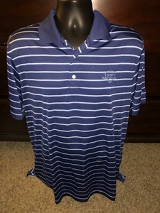 Peter Millar Mens Summer Comfort 100% Polyester Blue Striped Polo Shirt Large - Picture 1 of 7