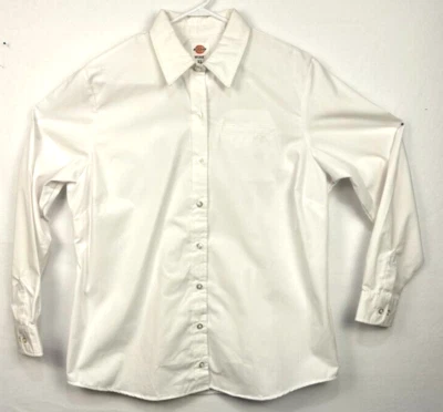 Camisa de trabajo Dickies blanca ajustada manga larga RN20697 abotonada para mujer talla XL Foto 1 de 4