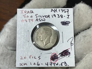 Ah1357 1938 Iraq 20 Fils Silver Coin High Grade High Value - Picture 1 of 6