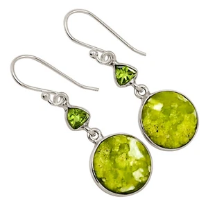 Natural Lizardite Serpentine & Peridot 925 Silver Earrings Jewelry ALLE-18031 - Picture 1 of 1