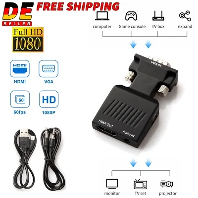 VGA zu HDMI Adapter 1080P 60Hz Audio VGA auf HDMI PC, Laptop, Computer, Monitor - Bild 1 von 4