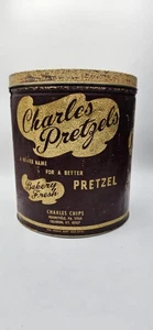 Vintage Charles Pretzels Tin Charles Chips Advertising Container Original - Picture 1 of 8