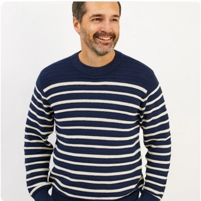 Scotch & Soda Men's SZ L Organic Cotton Navy White Striped Crew Neck Sweater NWT - Image 1 of 4