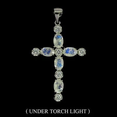 925 Sterling Silver Pendant Oval Moonstone 6x4mm Natural Gemstone Jewelry - Image 1 of 4