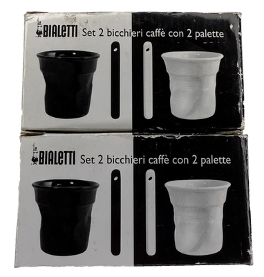 Juego de 4 tazas de café espresso arrugadas BIALETTI Bicchieri cerámica blanco negro nuevo en caja Foto 1 de 4