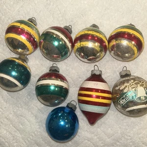 9 Vintage Shiny Brite Striped & Assorted Ornaments - Picture 1 of 7