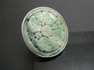 ANILLO AJUSTABLE VINTAGE MODERNISTA LUCKY BAT tallado piedras preciosas de jade plata de ley Foto 1 de 4