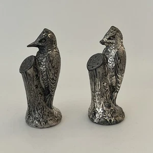 Vtg Pewter Salt Pepper Woodpecker On Stump - Picture 1 of 5