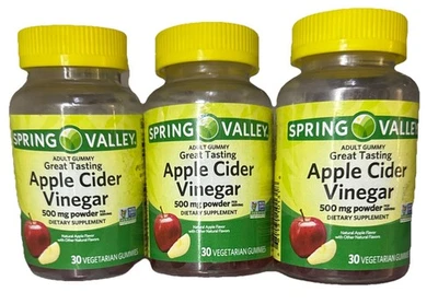 3 Apple Cider Vinegar 500mg 30 Vegetarian Adult Gummies Spring Valley SEE PHOTOS - Image 1 of 4