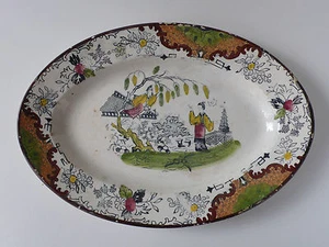 BEAU PLAT OVAL ANCIEN EN FAIENCE ANGLAISE (?) - DECOR CHINOIS "SIAM" - Imagen 1 de 2