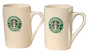 Starbucks 2 Keramikbecher grün/schwarz Meerjungfrau Logo Kaffee Tee Tasse 10 Unzen 2007 LESEN - Bild 1 von 8