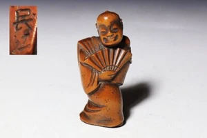 Netsuke Inro Sagemono Edo Japan Antik Holz geschnitzt Oishi Kuranosuke gestempelt 民江 - Bild 1 von 6