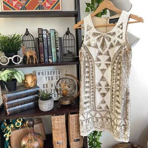 NEEDLE & THREAD Sunstone Mini Dress Gold White Sequins {J39} - Picture 1 of 7