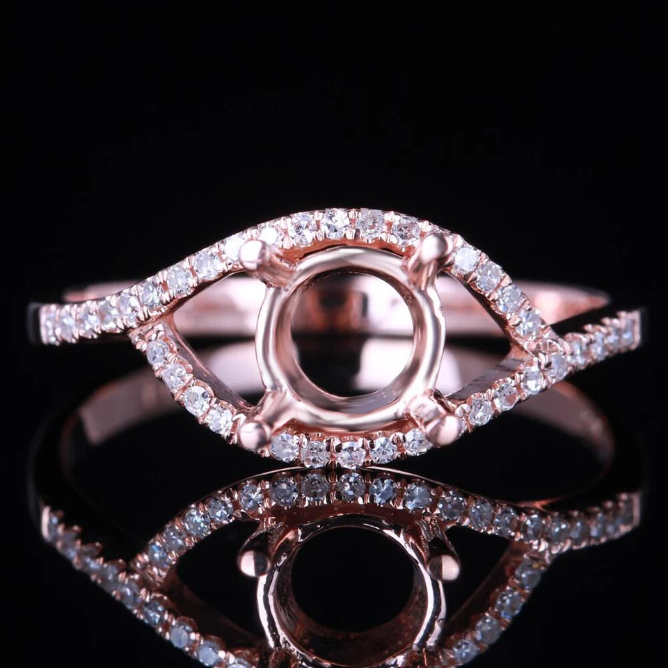 7MM  ROUND 10K ROSE GOLD PAVE NATURAL DIAMONDS ENGAGMENT WEDDING WOMEN'S RING - Image 1 of 4