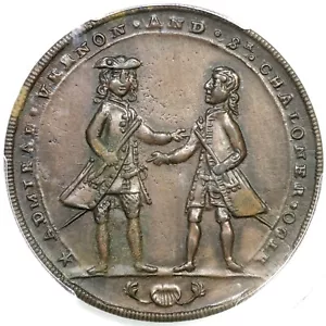 1741 Adams-Chao CAvo 3-D R-5 PCGS AU 50 Cartagena Almirante Vernon Medalla - Imagen 1 de 3