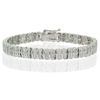 Silver Tone 0.25ct Natural Diamond S Pattern Tennis Bracelet in Brass - Image 1 of 3