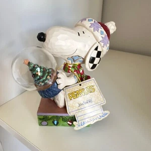 Jim Shore Enesco Snoopy Holding Snow Globe Christmas Peanuts Figurinine - Foto 1 di 10